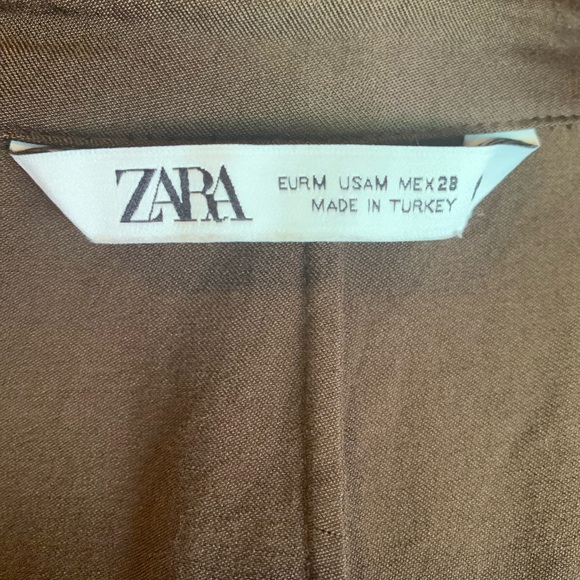Zara Brown Long Sleeve Top Shirt Ruching Size M Viscose/Rayon - Picture 11 of 16